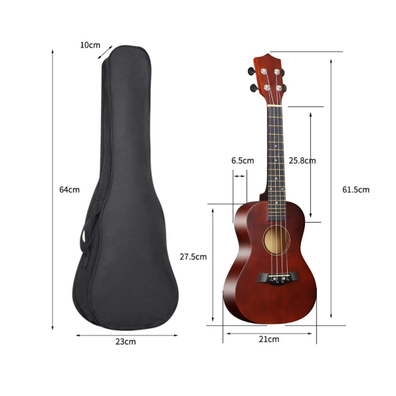 23-inch Ukulele Acoustic Ukulele Kit with Bag Strings Strap Bridge Needle Capo Pick Tuner All Basswood for Students Beginner