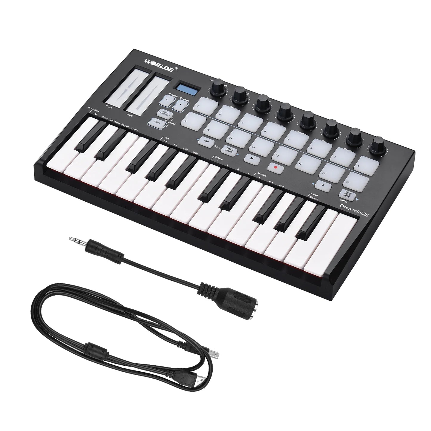 WORLDE Panda mini 25-Key USB MIDI Keyboard Controller USB MIDI Controller Keyboard Piano & 8 RGB Backlit Trigger Pads Music