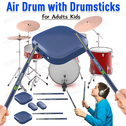 Air Drum with Drumsticks Set Portable Electronic Virtual Air Drum Drumsticks Pedals Professional for Beginners Children Adults