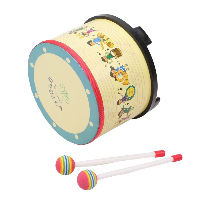 8 Inch Wooden Floor Drum Gathering Club Carnival Percussion Instrument with 2 Mallets for Kids Children