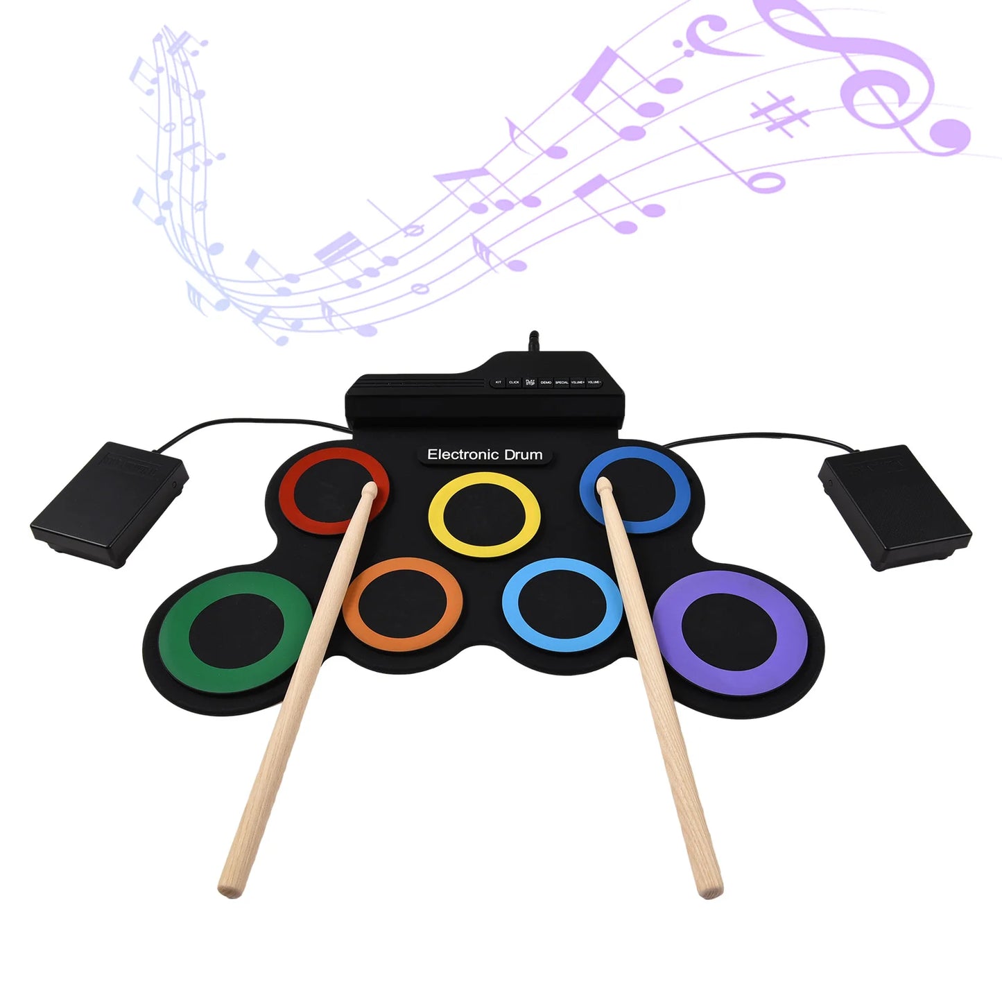 Electric Drum Set Portable Drum Pad Kit 7 Pads with Headphone Jack Pedal Drumstick Practice Pad Drum Kit No Speaker for Beginner