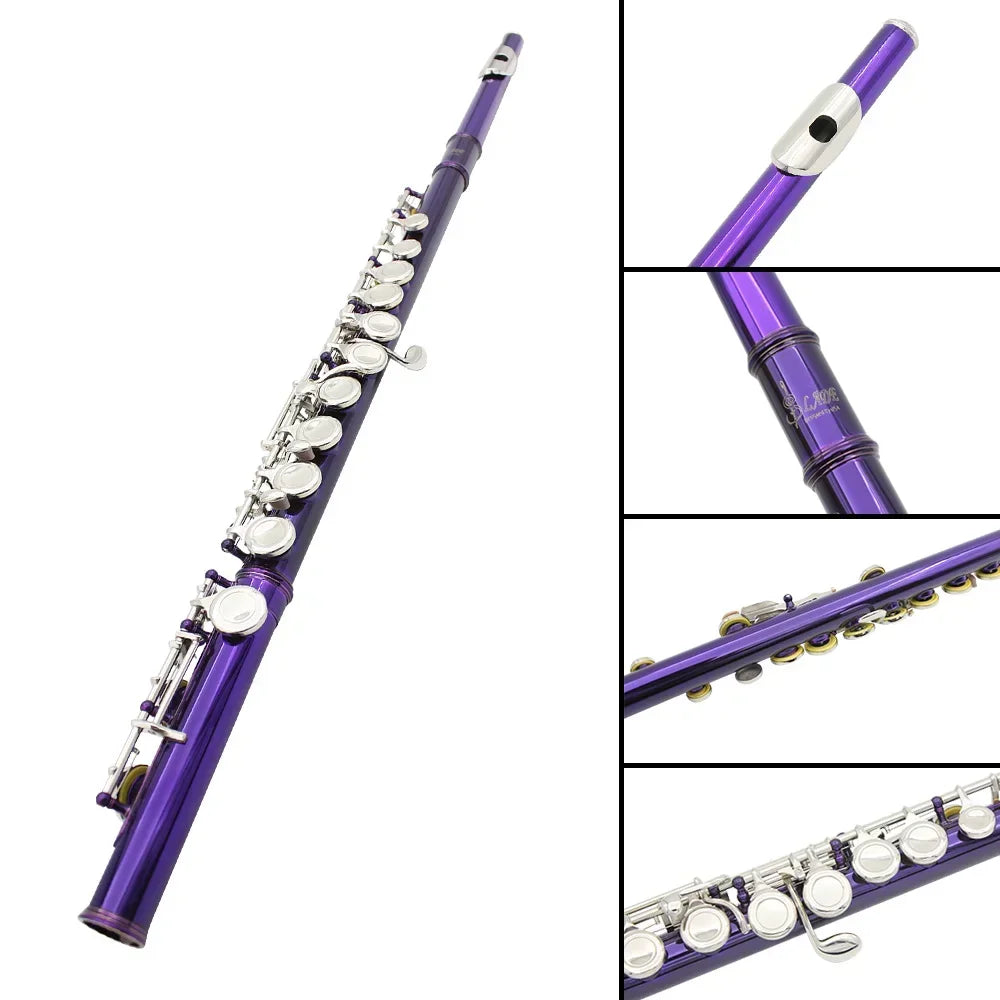 SLADE 16 Holes C Tone Flute With E Key Purple Professional Woodwind Instrument Closed Key Cupronickel Tube Flute Beginner Kit