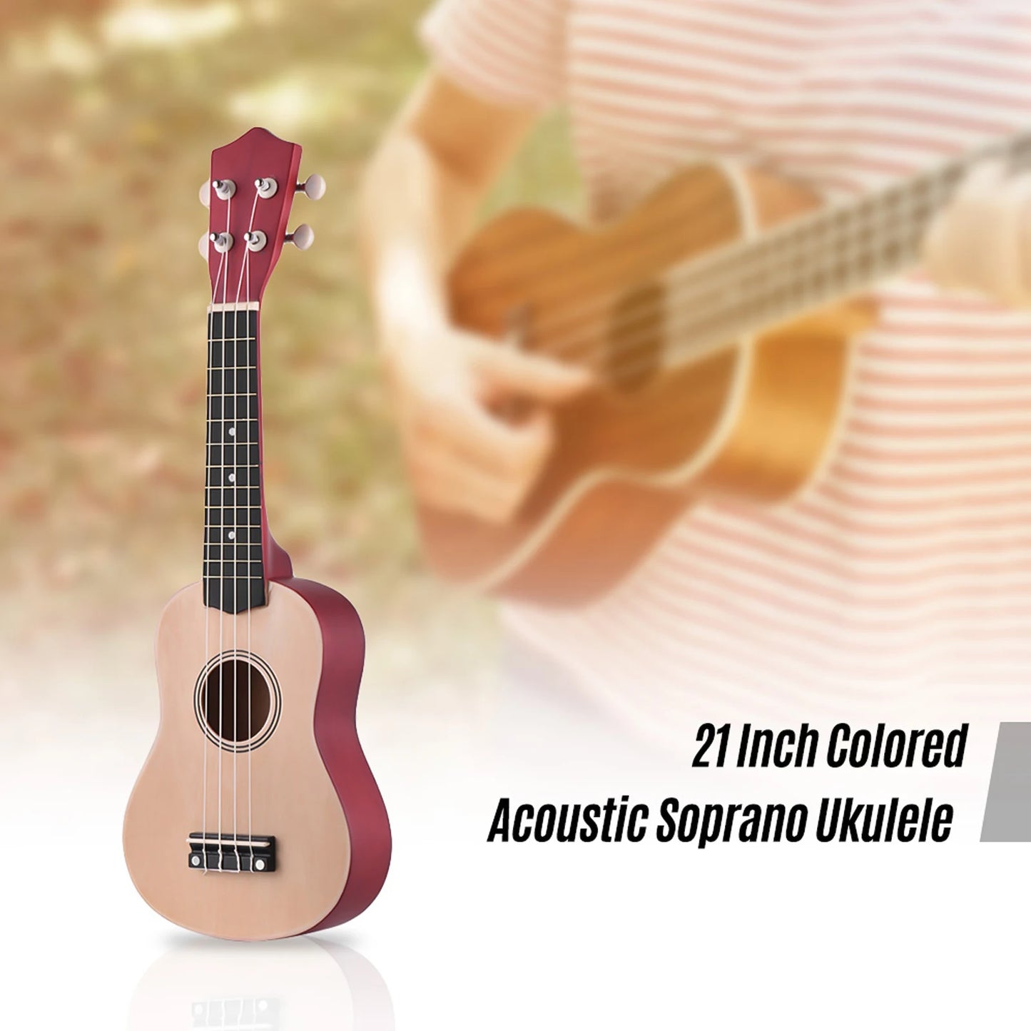 21 Inch Ukulele Colored Acoustic Soprano Ukelele Kit Basswood with Carry Bag Uke Strap 4-Strings Picks Tuner Ukulele Accessories