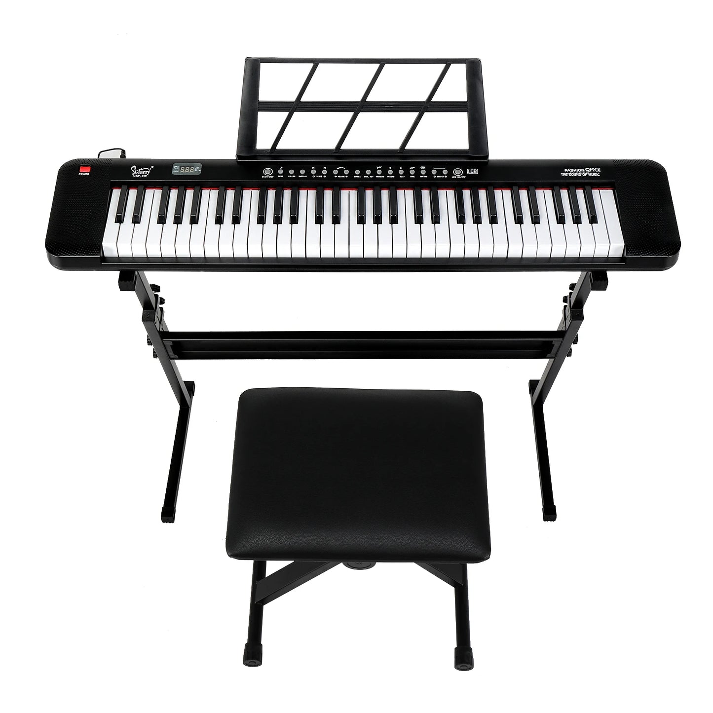 Glarry GEP-109 61 Key Lighting Keyboard with Piano Stand, Piano Bench, Built In Speakers, Headphone, Microphone, Music Rest, LED