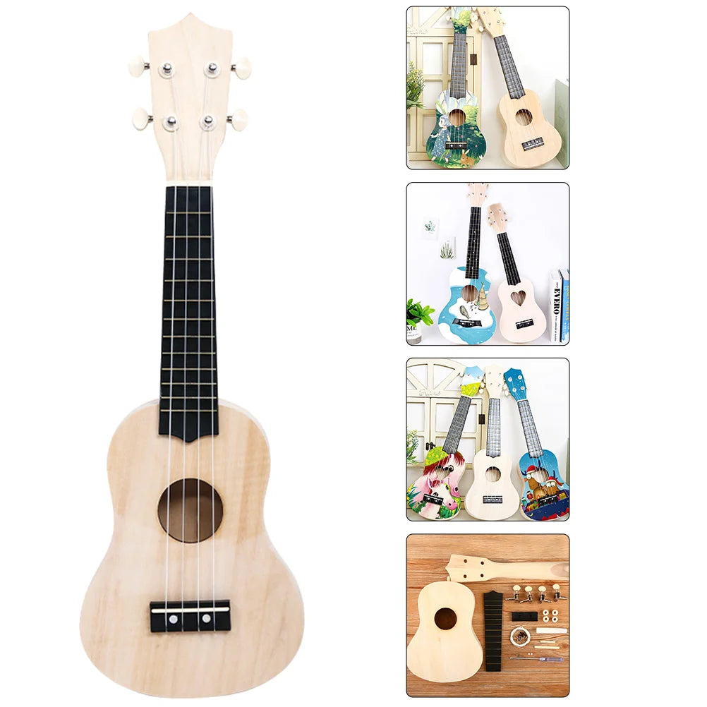 of Ukulele DIY Kit Wooden Ukulele Stringed Instrument Gift for Beginner