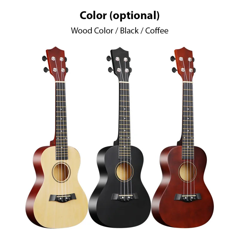 23-inch Ukulele Acoustic Ukulele Kit with Bag Strings Strap Bridge Needle Capo Pick Tuner All Basswood for Students Beginner