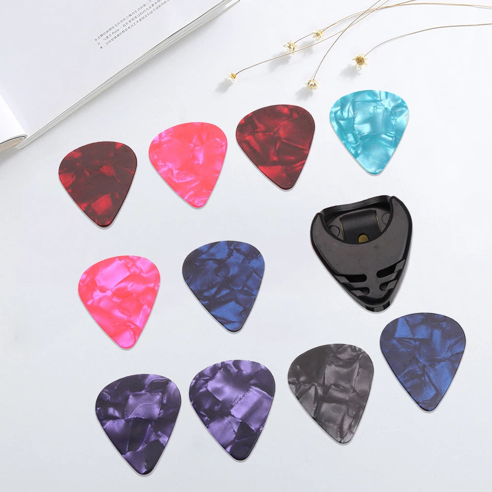 10Pcs Acoustic Guitar Picks Colorful Guitar Picks & Pick Holder Set Ukulele Picks Multifunction Celluloid Guitar Accessories