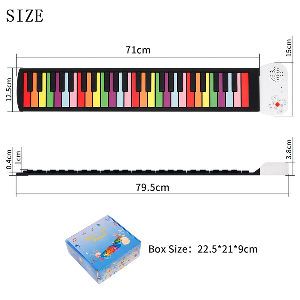 49 Keys Hand Roll Piano Portable Foldable Colorful Keyboard Hand Roll Electric Piano Rainbow Key Rechargeable Kids Child Gift