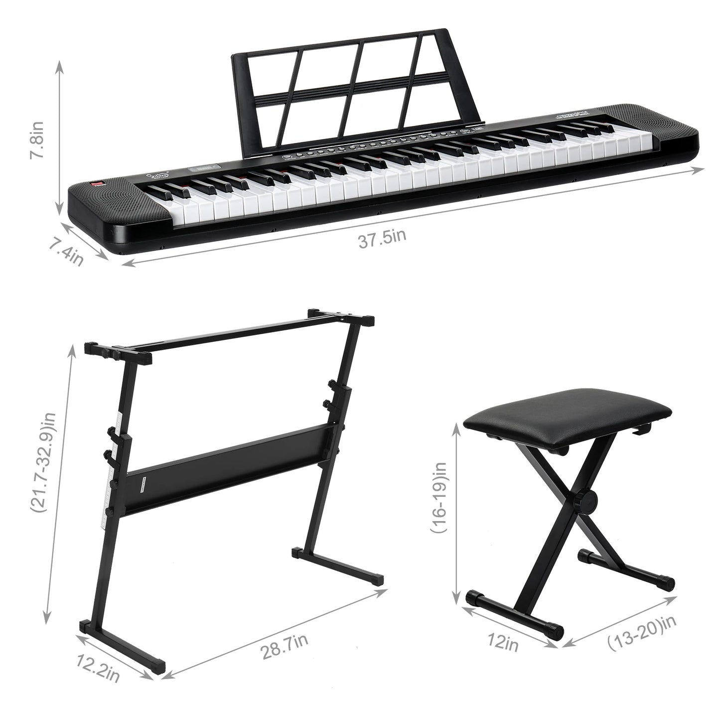 Glarry GEP-109 61 Key Lighting Keyboard with Piano Stand, Piano Bench, Built In Speakers, Headphone, Microphone, Music Rest, LED