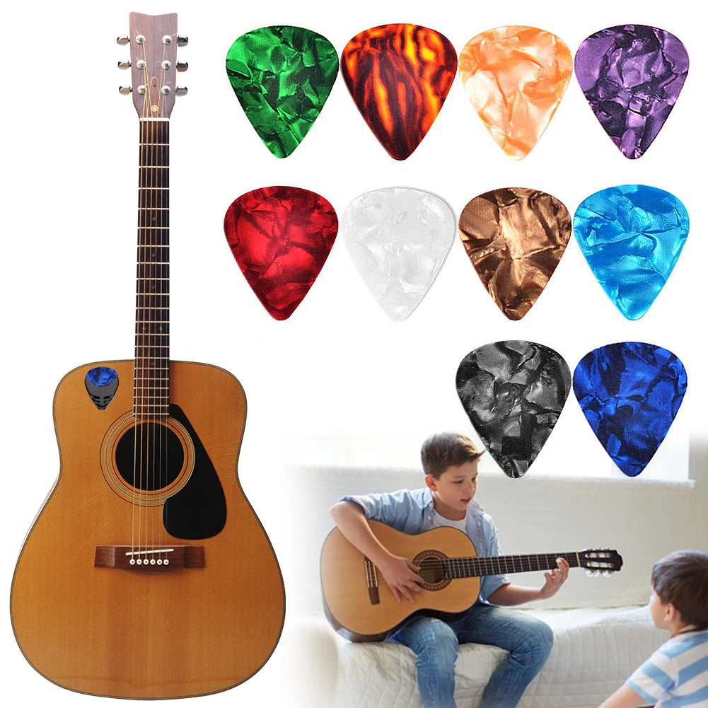 10Pcs Acoustic Guitar Picks Colorful Guitar Picks & Pick Holder Set Ukulele Picks Multifunction Celluloid Guitar Accessories