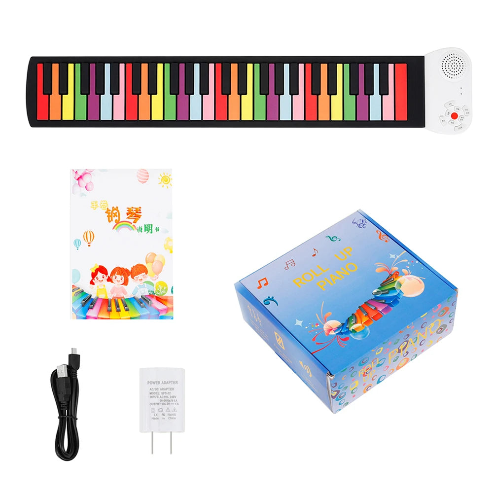 49 Keys Hand Roll Piano Portable Foldable Colorful Keyboard Hand Roll Electric Piano Rainbow Key Rechargeable Kids Child Gift