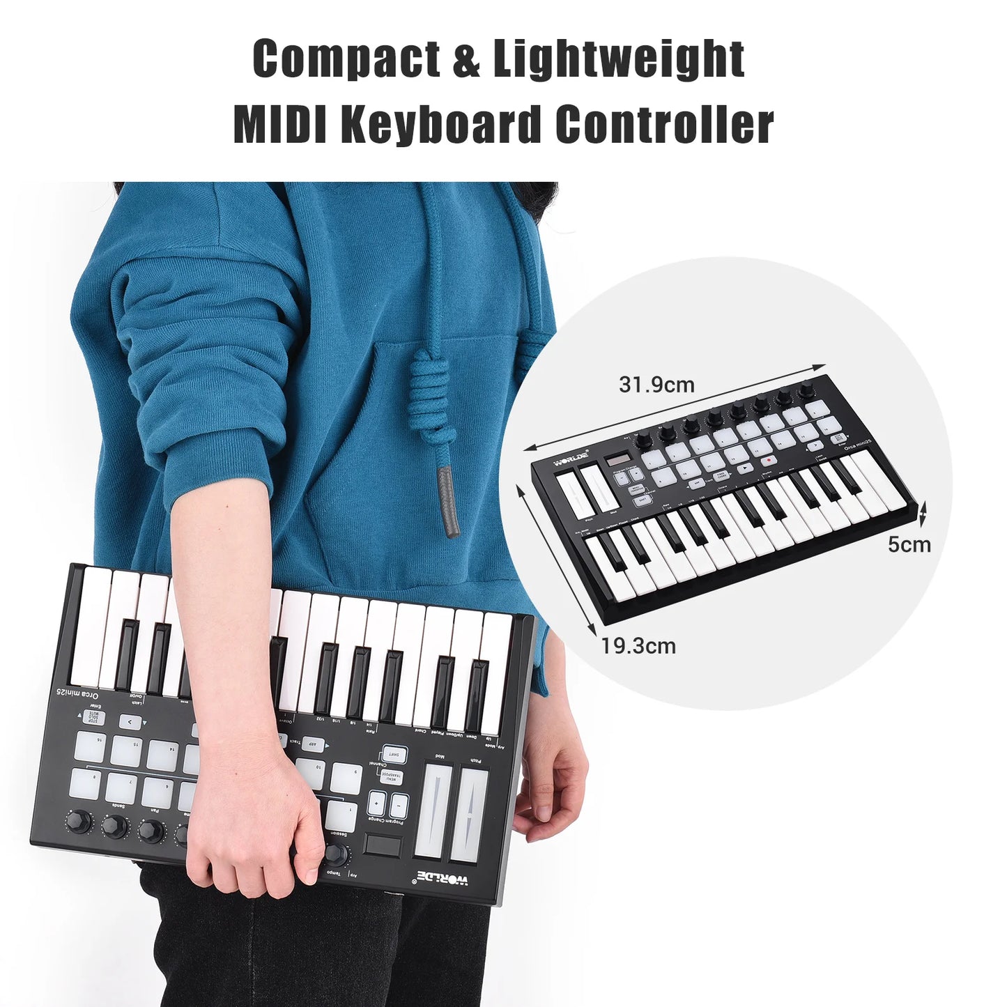 WORLDE Panda mini 25-Key USB MIDI Keyboard Controller USB MIDI Controller Keyboard Piano & 8 RGB Backlit Trigger Pads Music