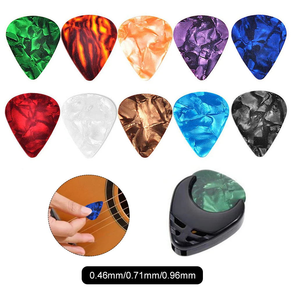 10Pcs Acoustic Guitar Picks Colorful Guitar Picks & Pick Holder Set Ukulele Picks Multifunction Celluloid Guitar Accessories